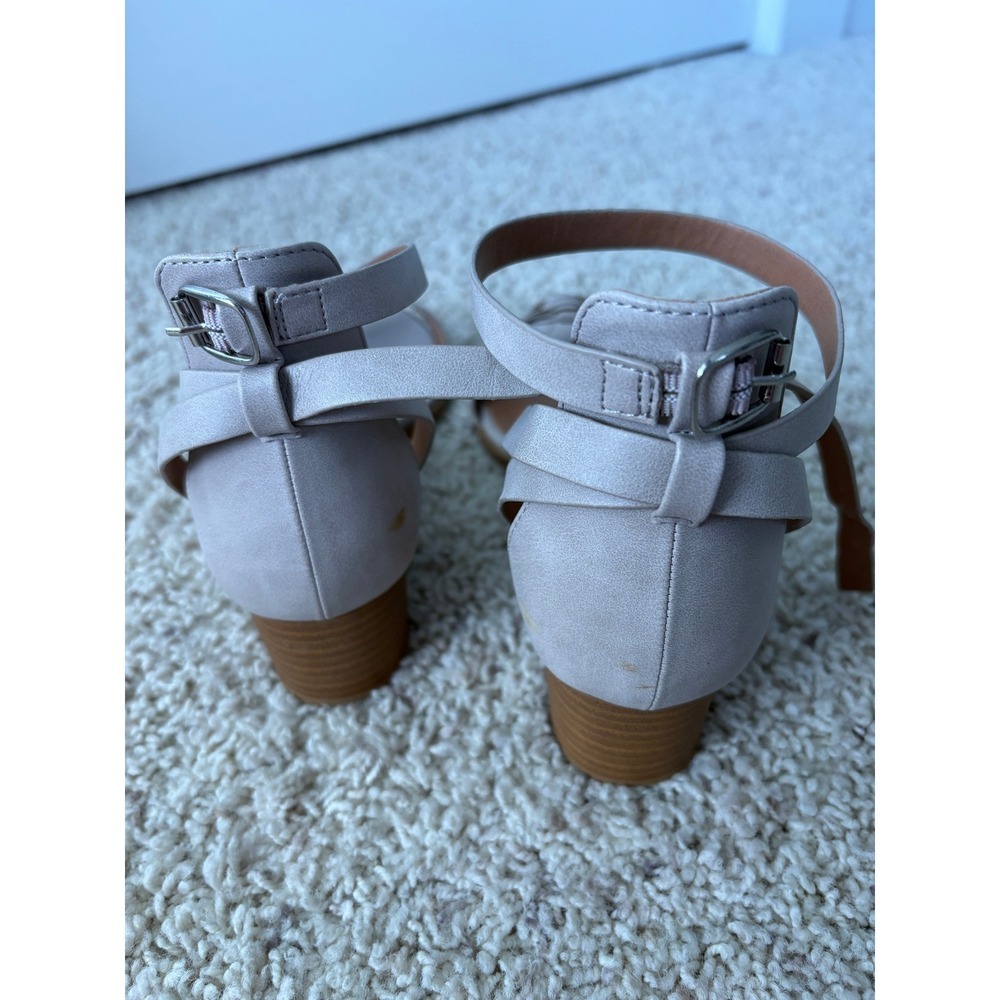 Qupid Wedge Sandals 9 Taupe LIAM-04 Distressed PU Ankle Strap Caged Toe - Picture 5 of 6
